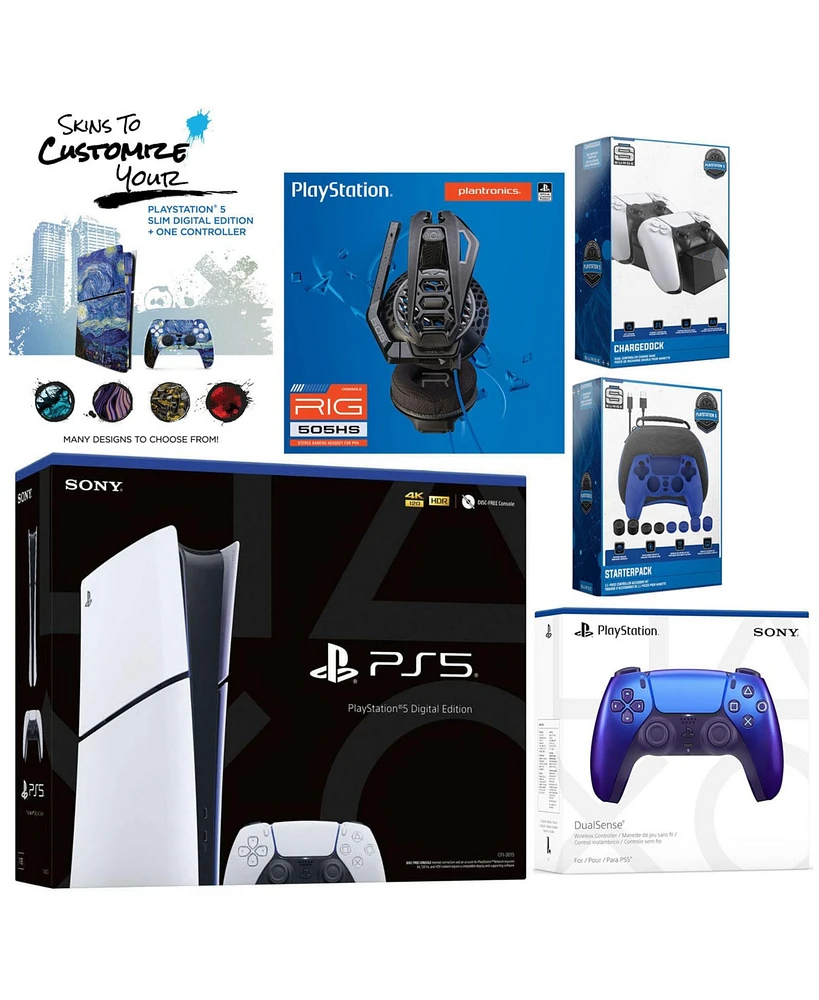 Sony Playstation 5 Slim Digital with Extra White Controller, Plantronics Headset, Gamer Kit, Charge Dock and MightySkins Decal Voucher + 1 Year Cps Ex