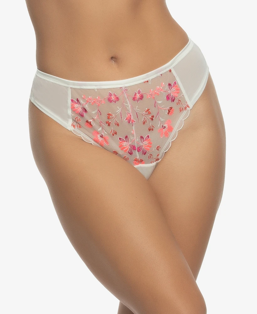 Paramour Women's Allure Embroidered Overlay Thong Panty