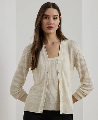 Lauren Ralph Women's Rib-Knit Linen-Blend V-Neck Cardigan