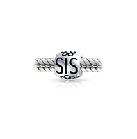 Bling Jewelry Set of 2 Sis and Heart Flower Filigree Round Bouquet Barrel Charm Bead Silver