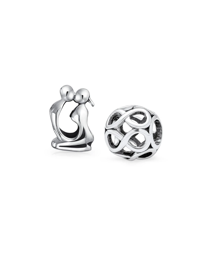 Bling Jewelry Set of 2 Couples Kissing Lovers & Valentine Heart Knot Spacer Charm Bead Silver