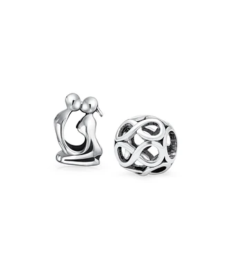 Bling Jewelry Set of 2 Couples Kissing Lovers & Valentine Heart Knot Spacer Charm Bead Silver