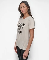Dkny Women's Rhinestone Graffiti Relaxed Fit Round Neck T-Shirt