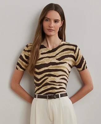 Lauren Ralph Women's Print Linen-Cotton Short-Sleeve Sweater