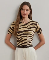 Lauren Ralph Women's Print Linen-Cotton Short-Sleeve Sweater