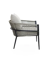 LuxenHome Outdoor Aluminum with Pe Rope Armchair with Cushions