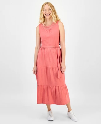 Nautica Jeans Women's Cotton Round-Neck Sleeveless Tiered Dress