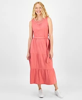 Nautica Jeans Women's Cotton Round-Neck Sleeveless Tiered Dress