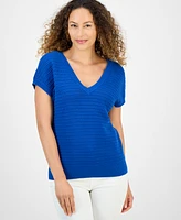 Style & Co Petite Cotton Double V-Neck Sweater, Exclusively at Macy's