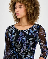 Connected Petite Printed Chiffon Tie-Front Midi Dress