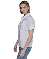Karl Lagerfeld Paris Women's Cotton Floral-Applique Shirt