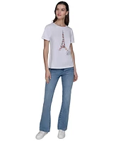 Karl Lagerfeld Paris Women's Sequined Eiffel Tower Graphic T-Shirt