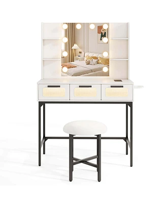 Makeup Vanity Desk with Hollywood Mirror & Lights 3-Color Induction Lighting