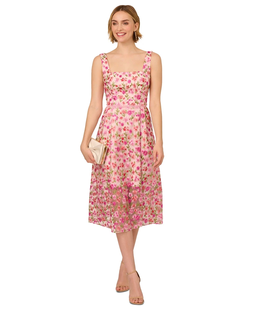 Adrianna Papell Women's Floral-Embroidered Square-Neck Dress