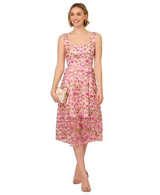 Adrianna Papell Women's Floral-Embroidered Square-Neck Dress