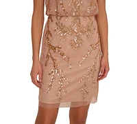 Adrianna Papell Women's Boat-Neck Embellished Sheath Dress