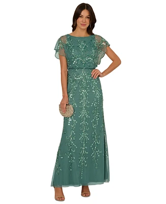 Adrianna Papell Women's Beaded Blouson-Sleeve Gown