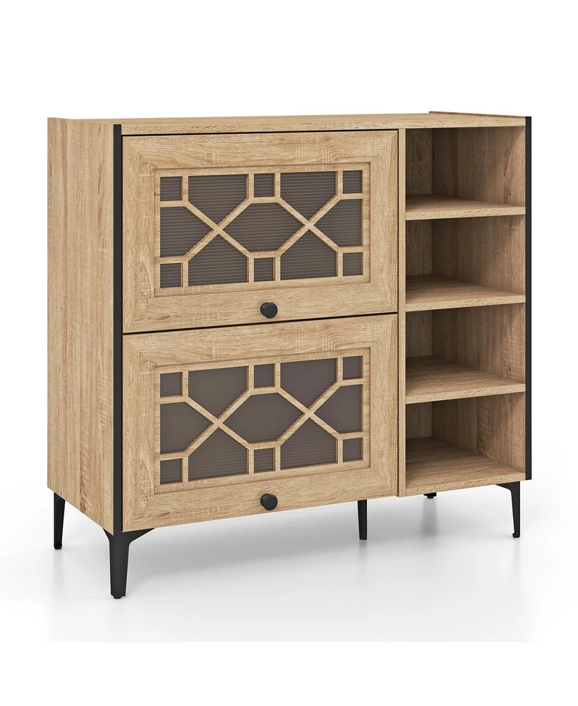 Farmhouse Style Shoe Cabinet – Flip-Up See-Through Doors with Adjustable Shelves for Versatile Storage
