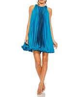 Mac Duggal Women's Pleated Halter Neck Flowy Mini Trapeze Dress
