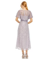 Mac Duggal Women's A Line Embellished Short Sleeve Dress