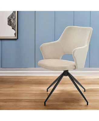 Modern Upholstered Fabric & Faux Leather Open Back Dining Armchair