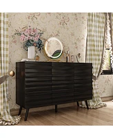 Nightstand with three cabinet doors, Side table embossed pattern, wood end table, Bedside for bedrooms, living rooms, offices