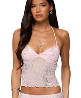 Edikted Women's Nelley Backless Beaded Sequin Chiffon Top