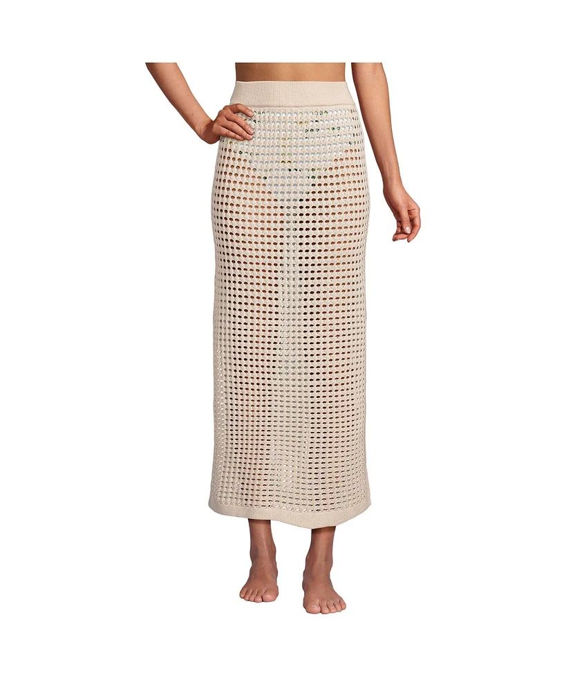 Lands' End Women's Cotton Open Knit Maxi Swim Cover-up Skirt