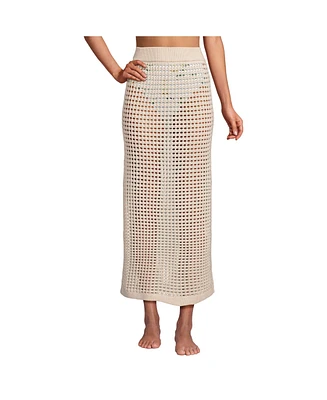 Lands' End Women's Cotton Open Knit Maxi Swim Cover-up Skirt