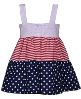 Bonnie Baby Girls Americana Mixed Print Bow Shoulder Dress