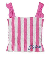 Disney Toddler and Little Girls 2-Piece Stitch Embroidered Stripe Top Skirt Set