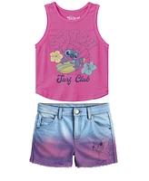 Disney Toddler and Little Girls 2-Piece Stitch Surf Club Tank Top Denim Shorts Set
