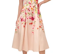 Adrianna Papell Women's Mikado Floral-Print Midi Dress