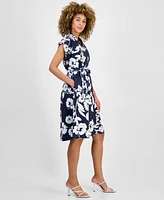 Sandra Darren Petite Cap-Sleeve Belted Shirtdress
