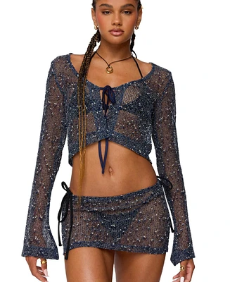 Edikted Women's Idra Crochet Net Tie Front Top