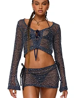 Edikted Women's Idra Crochet Net Tie Front Top