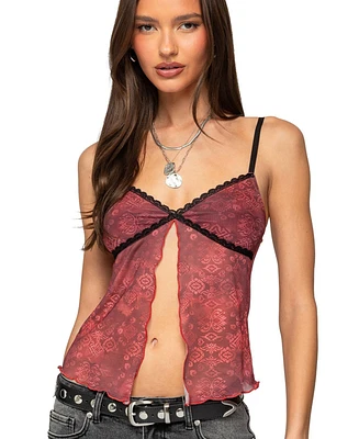 Edikted Women's Printed Mesh Split Front Top