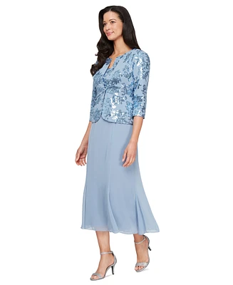 Alex Evenings Women's Sequined Jacket & Chiffon Midi Dress