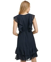 Tommy Hilfiger Women's Ruffled Clip-Dot Chiffon Dress