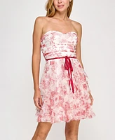 pear culture Juniors' Printed Strapless Fit & Flare Dress