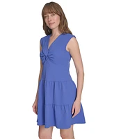 Tommy Hilfiger Petite Jacquard Twist-Front Tiered Dress