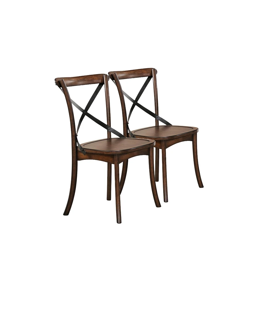 Set of Two Wood Cross Back Dining Chairs for Living Room or Kitchen Use
