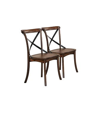 Set of Two Wood Cross Back Dining Chairs for Living Room or Kitchen Use