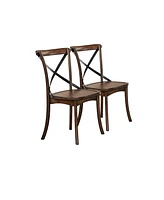 Set of Two Wood Cross Back Dining Chairs for Living Room or Kitchen Use