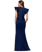 Xscape Petite V-Neck Ruffle Sheath Gown