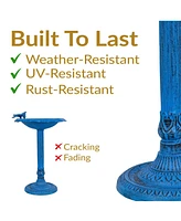 Garden Visitor Metal Bird Bath with Uv-Resistant Finish - Cast Aluminum Blue Patina 22.75" H