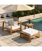 Mondawe Acacia Wood Outdoor Lounge Set - Chair & Ottoman, Perfect for Patios, Balconies, and Gardens
