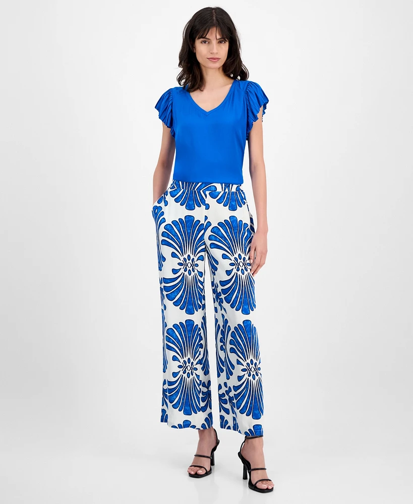 T Tahari Women's Pull-On High-Rise Wide-Leg Pants