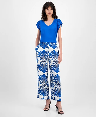 T Tahari Women's Pull-On High-Rise Wide-Leg Pants