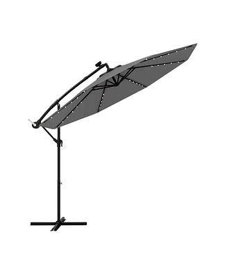 Gymax 10 Ft Solar Led 40 Lights Offset Umbrella Crank Cross Base Patio